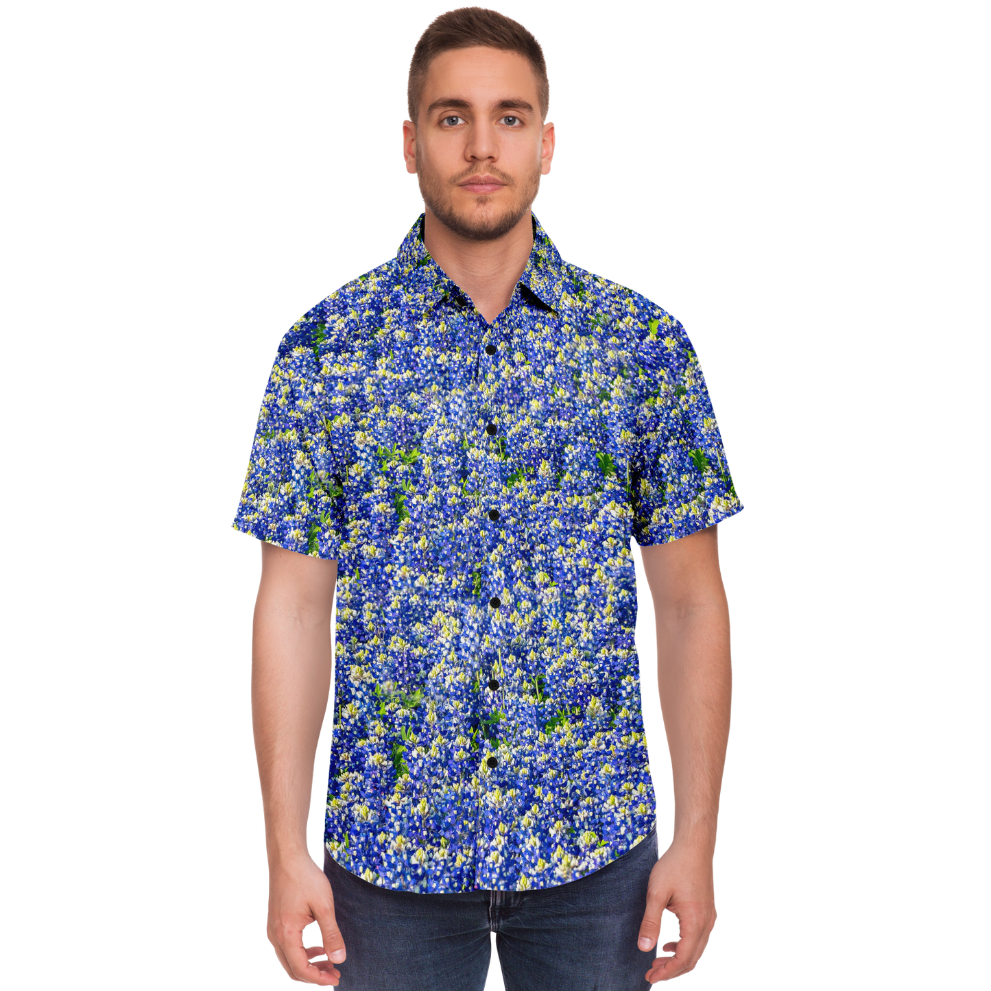 Texas Bluebonnets Short Sleeve Button Down Shirt