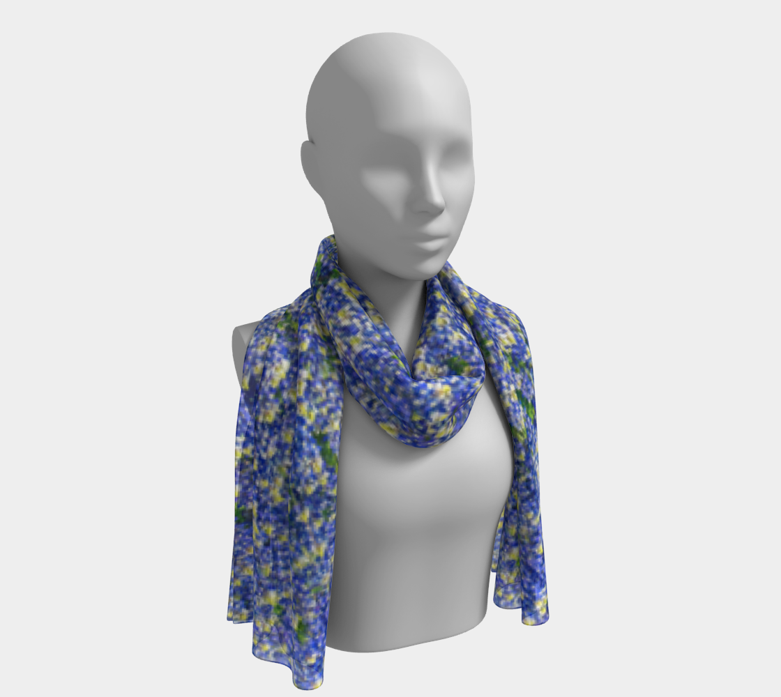 Texas Tribute: Bluebonnet Elegance Luxurious Long Scarf in 100% Silk, Satin, and Polychiffon