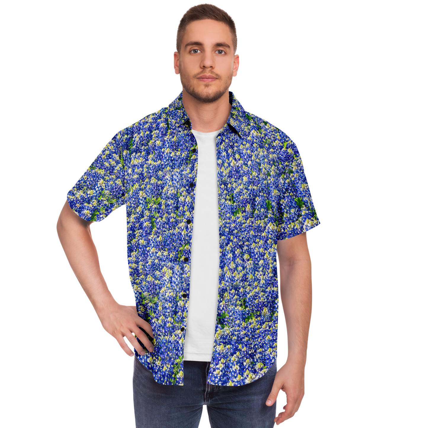 Texas Bluebonnets Short Sleeve Button Down Shirt